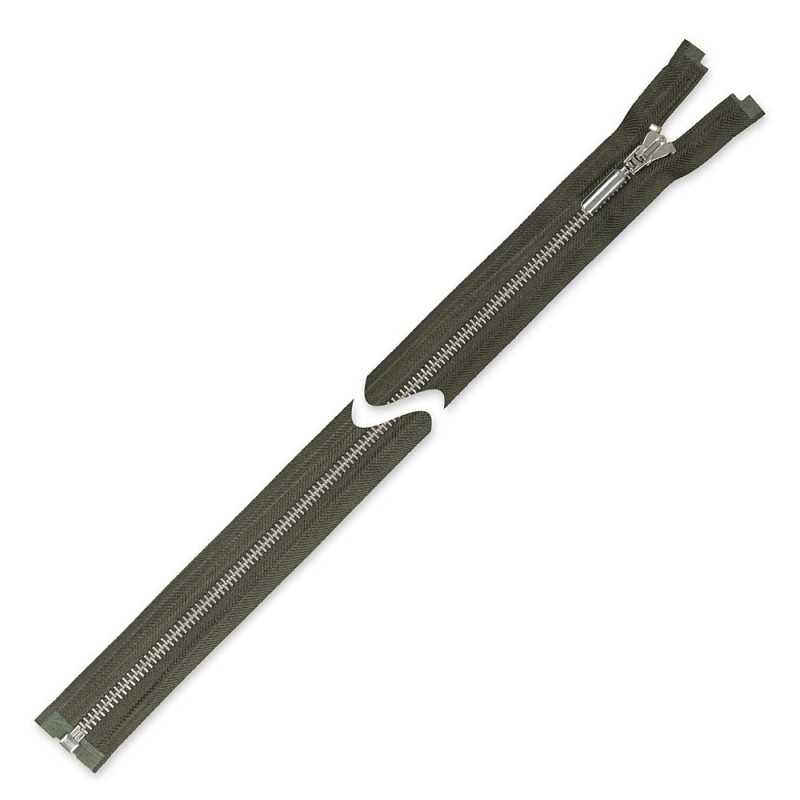 Zamek błyskawiczny 75 cm metalowy oliwka khaki srebrny