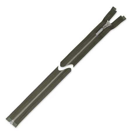 Zamek błyskawiczny 75 cm metalowy oliwka khaki srebrny
